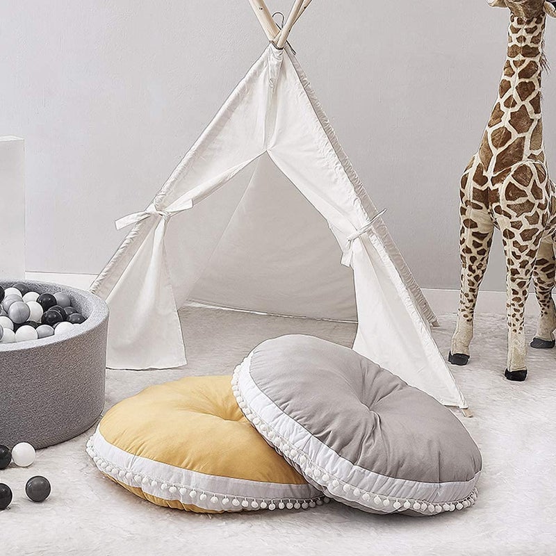 Kishome Large Kids Floor Cushion Seating, Circle Kids Floor Pillow for Children, Round Playroom Pillows Reading Nook Big Pillow, Oversized Pillow Mat for Kid Seating Teepee Nursery Canopy, Grey - Image 5